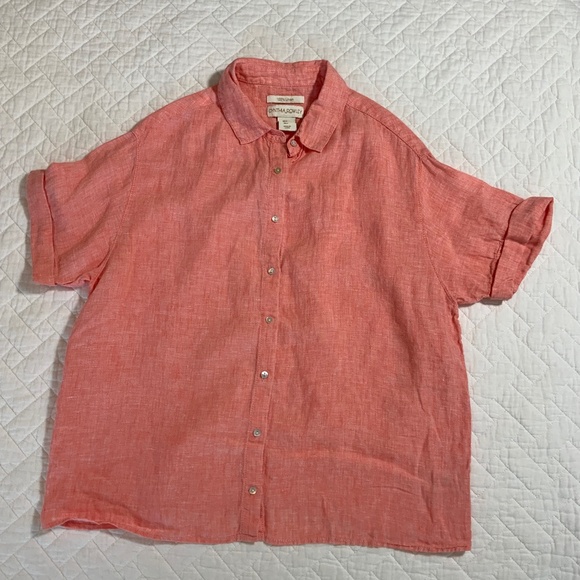 Cynthia Rowley Women’s Blouse – Size S – Coral – Short Sleeve – 100% Linen (e4) - Picture 1 of 4